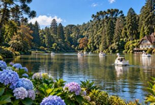 Lago Negro em Gramado com lago, árvores e paisagem natural