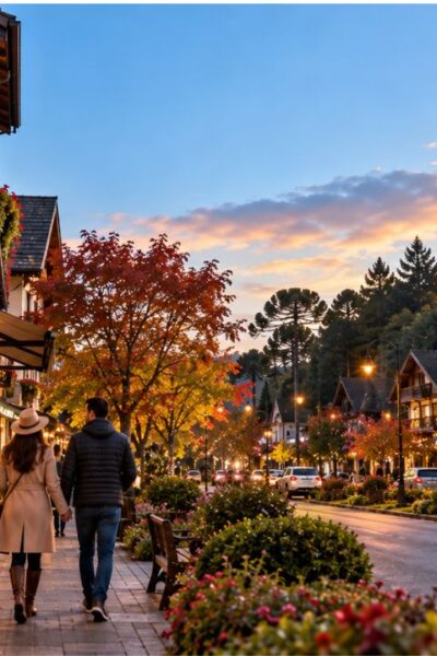 Melhor época para ir a Gramado com paisagem da Serra Gaúcha em diferentes estações do ano