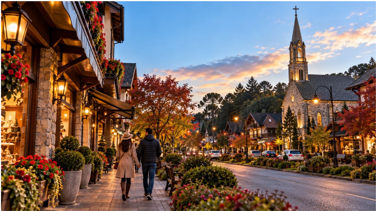 Melhor época para ir a Gramado com paisagem da Serra Gaúcha em diferentes estações do ano