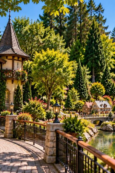 Mini Mundo em Gramado com miniaturas detalhadas e jardins ao redor