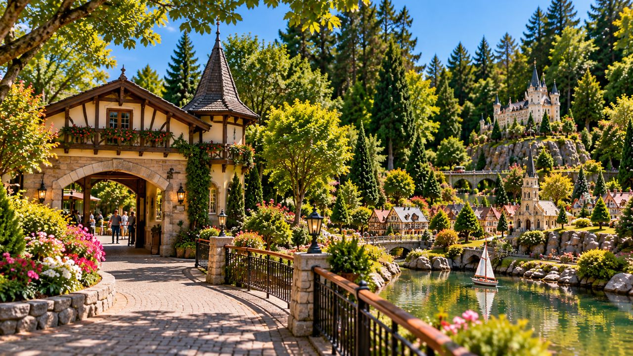 Mini Mundo em Gramado com miniaturas detalhadas e jardins ao redor