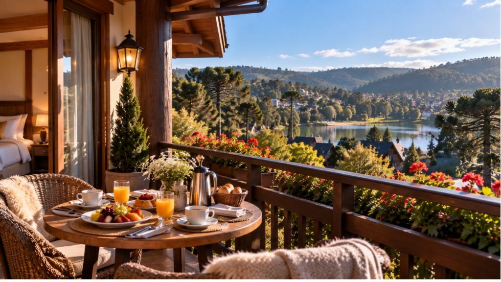 Onde ficar em Gramado na Bavária com hospedagem tranquila e vista arborizada