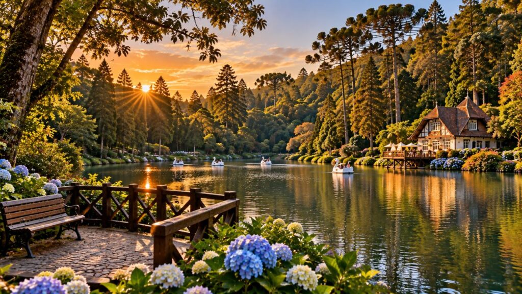 Lago Negro em Gramado no outono com árvores em tons alaranjados