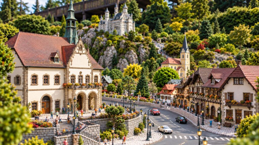 Detalhes das construções e cenários do Mini Mundo em Gramado